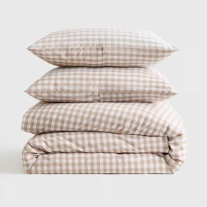 Quince Organic Percale Cotton Gingham Duvet Cover Set